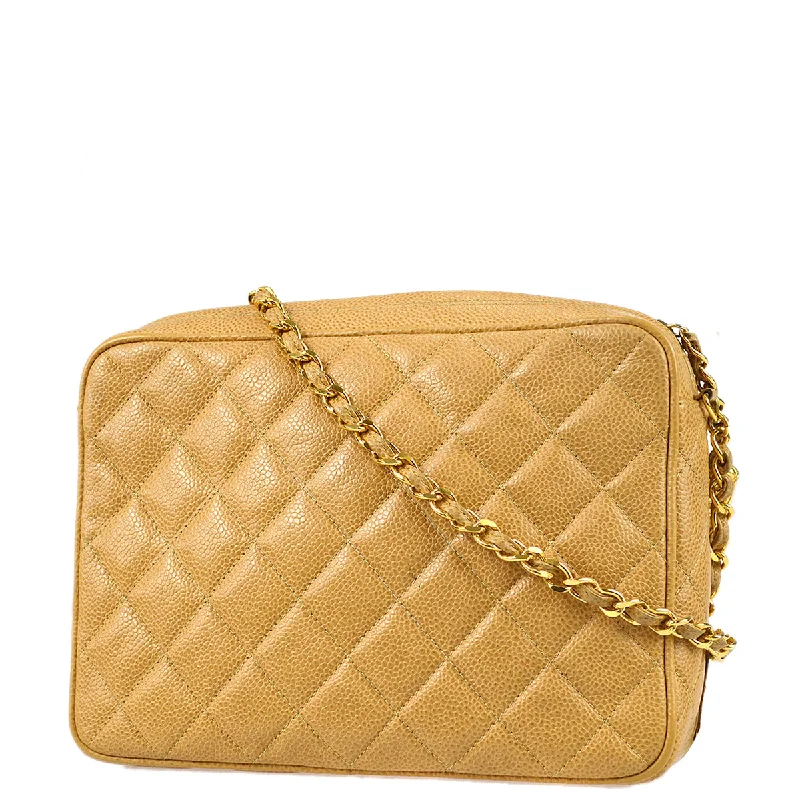 Chanel Chain Fringe Shoulder Bag Beige Caviar