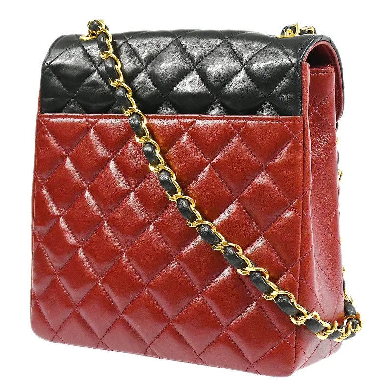 Chanel Chain Shoulder Bag Bi-Color Red Black Lambskin