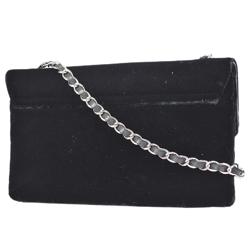 Chanel Camelia Chain Shoulder Bag Black Velvet