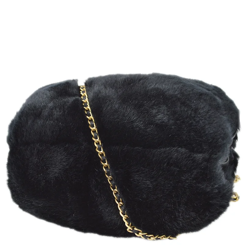 Chanel Hand Warmer Chain Shoulder Bag Black Fur