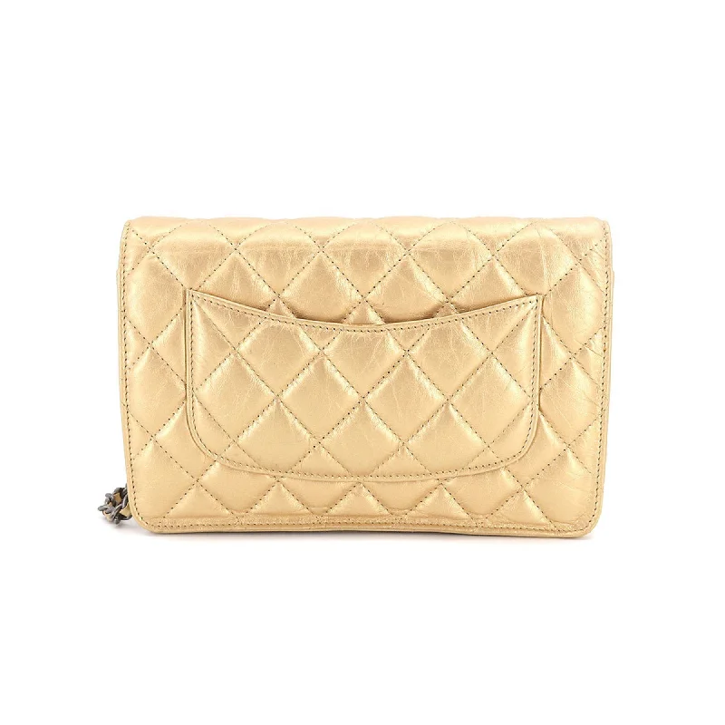 CHANEL 2.55 Chain Wallet Long Leather Gold Vintage Silver Hardware