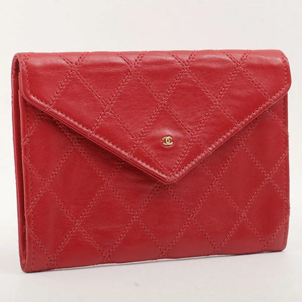 Chanel Around 1990 Made Bicolore Stitch Mini Cc Mark Plate Wallet Red