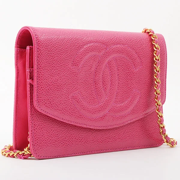 Chanel Around 1997 Made Caviar Skin Cc Mark Stitch Chain Wallet Fuchsia Pink