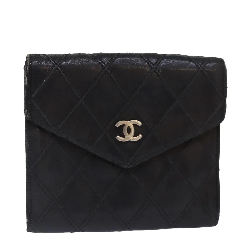 CHANEL Bicolore Wallet Leather Black Gold CC  bs16876