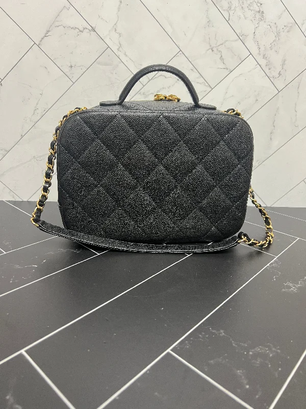 Chanel Black Caviar Quilted Small Top Handle Vanity Case