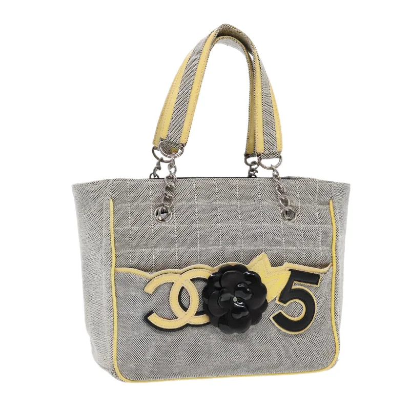 CHANEL Camelia Hand Bag No5 Canvas Gray Silver CC  94827A