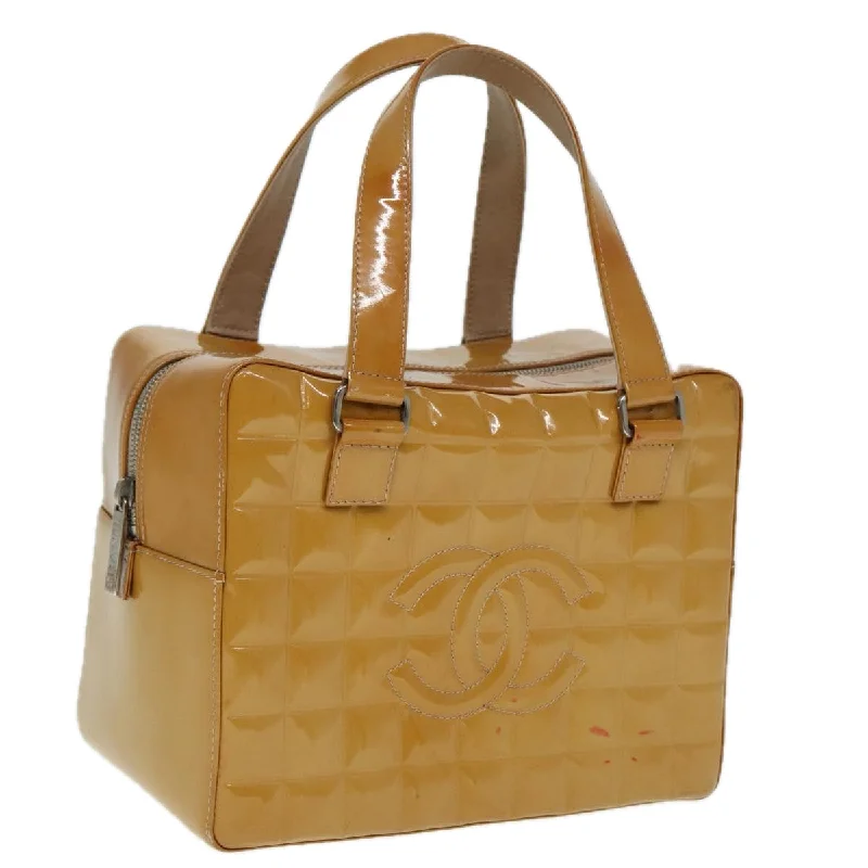 CHANEL Choco Bar Hand Bag Patent leather Yellow CC  bs15398