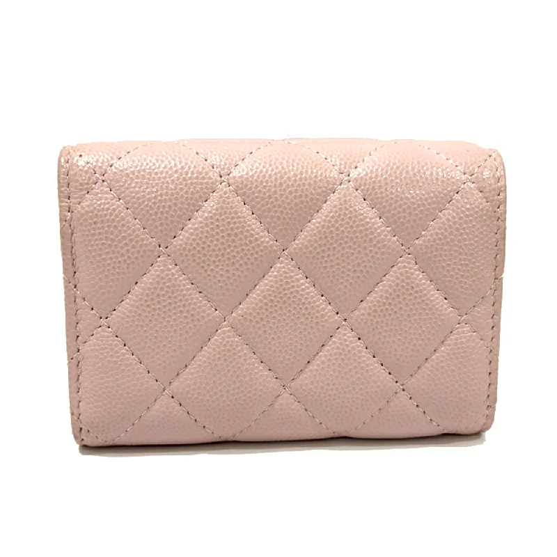 Chanel Classic Small Flap Wallet Matrasse AP0230 Three Fold Wallet Gold Coco Pink Caviar