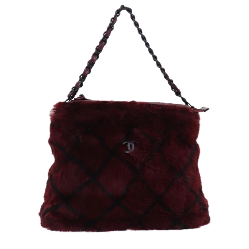 CHANEL COCO Mark Chain Hand Bag Canvas Wine Red CC  yk13976A