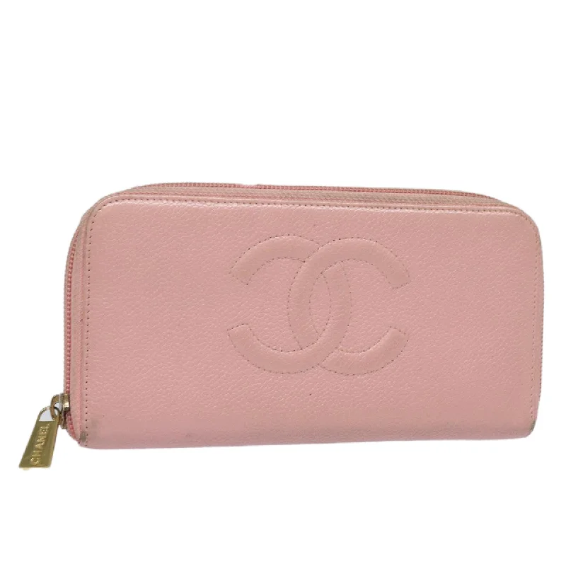 CHANEL COCO Mark Long Wallet Caviar Skin Pink Gold CC  87035