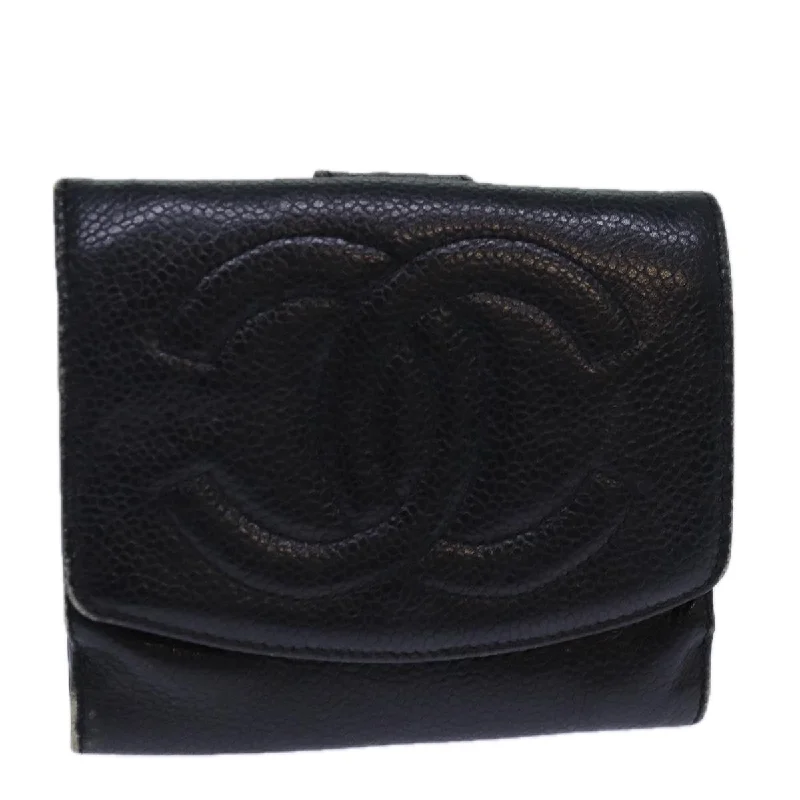 CHANEL COCO Mark Wallet Caviar Skin Black Gold CC  bs16752