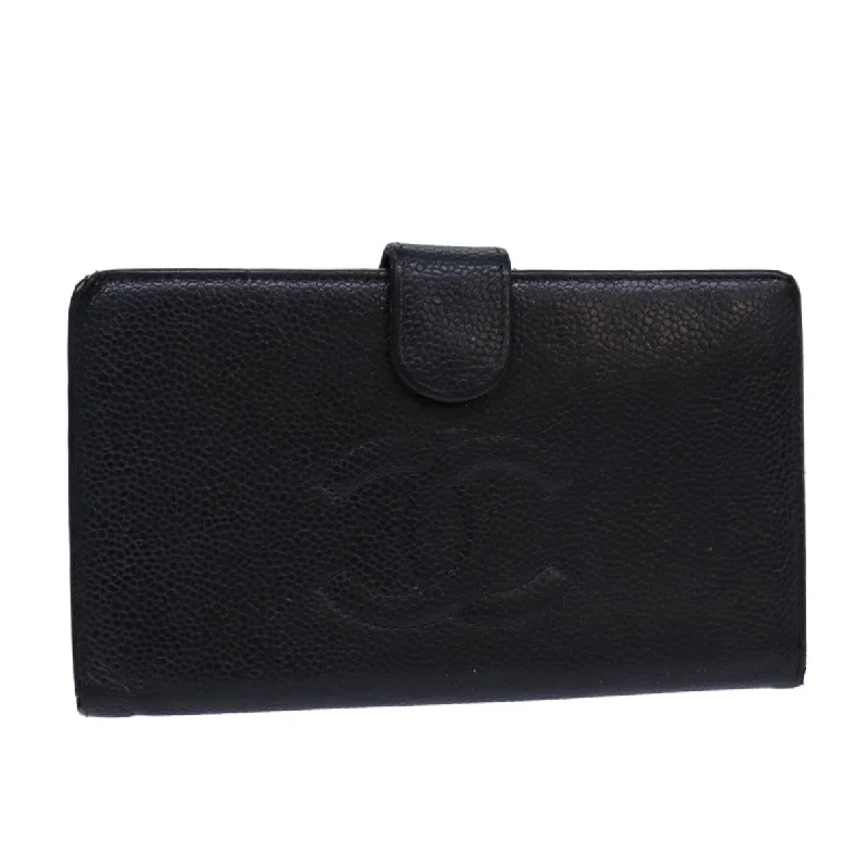 CHANEL COCO Mark Wallet Caviar Skin Black Gold CC  bs16761