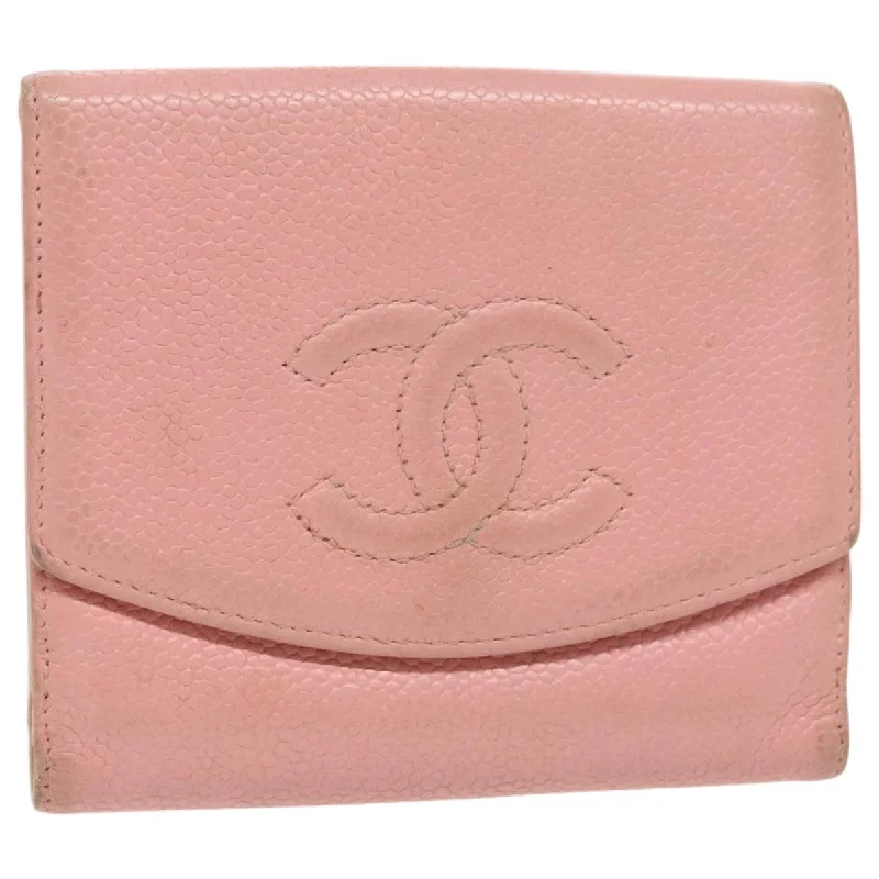 CHANEL COCO Mark Wallet Caviar Skin Pink Gold CC  fm3962