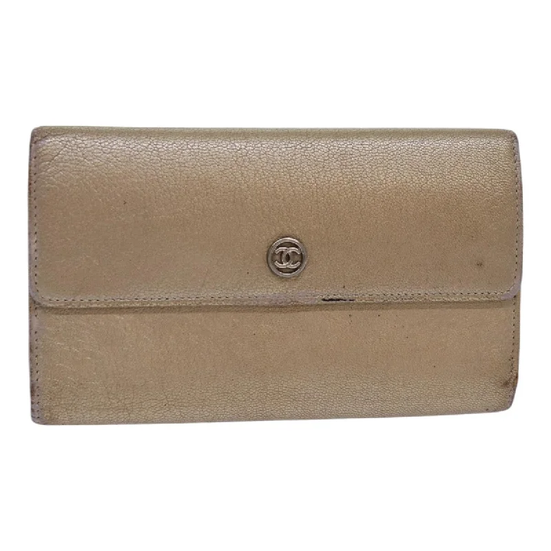 CHANEL COCO Mark Wallet Leather Beige Silver CC  ar12390