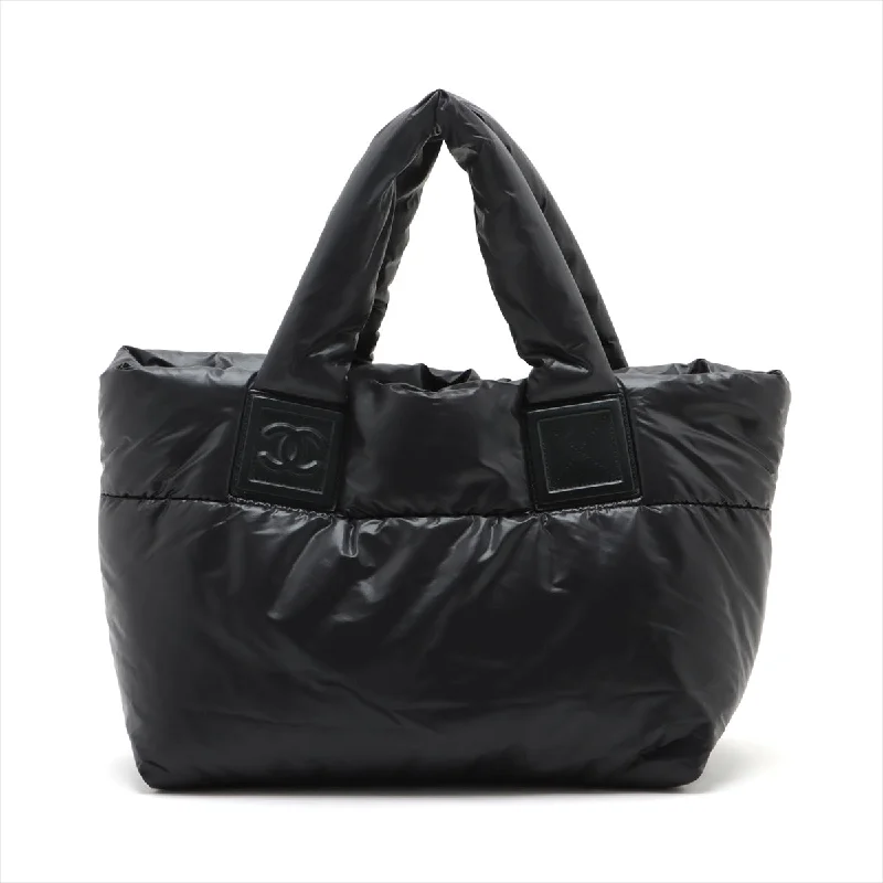 Chanel Coco Nylon Tote Bag Black Silver G  13th