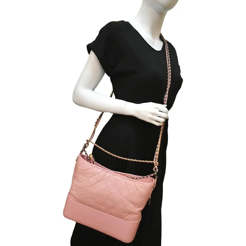 CHANEL Gabrielle Medium Aged Calfskin Leather Shoulder Bag Pink