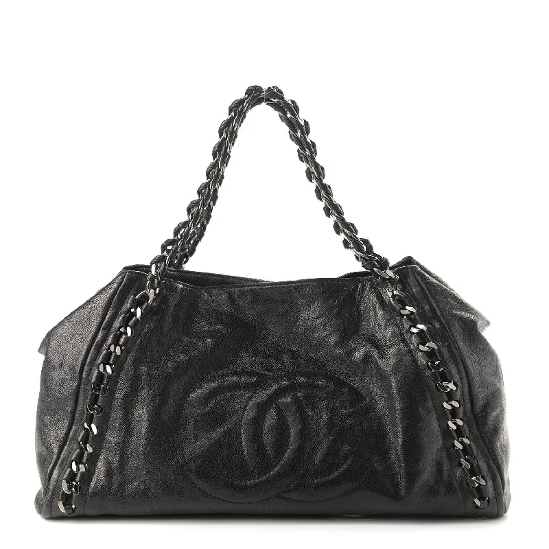 CHANEL GLAZED CALFSKIN LEATHER EAST WEST MODERN CHAIN TOTE