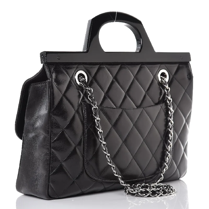 CHANEL Glazed Calfskin Quilted Small CC Delivery Tote