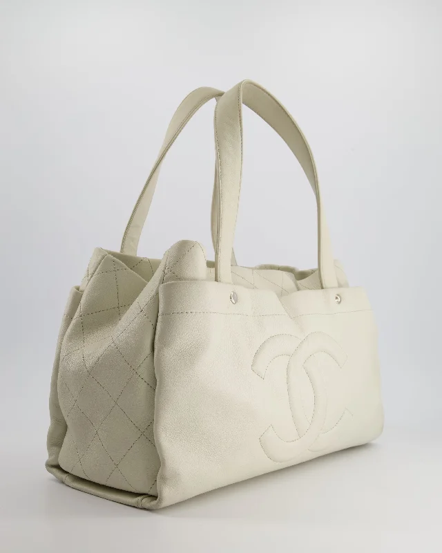 Chanel Ivory Ultimate Executive Shopper Tote Bag in Caviar Leather with Silver Hardware