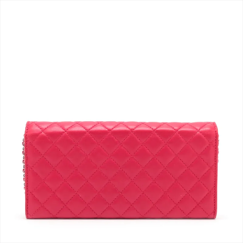 Chanel Lambskin  Chain Wallet Red Silver G