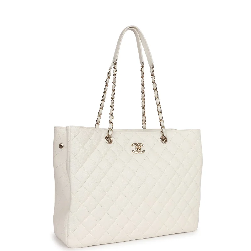 Chanel Large Classic Timeless Tote White Caviar Light Gold Hardware