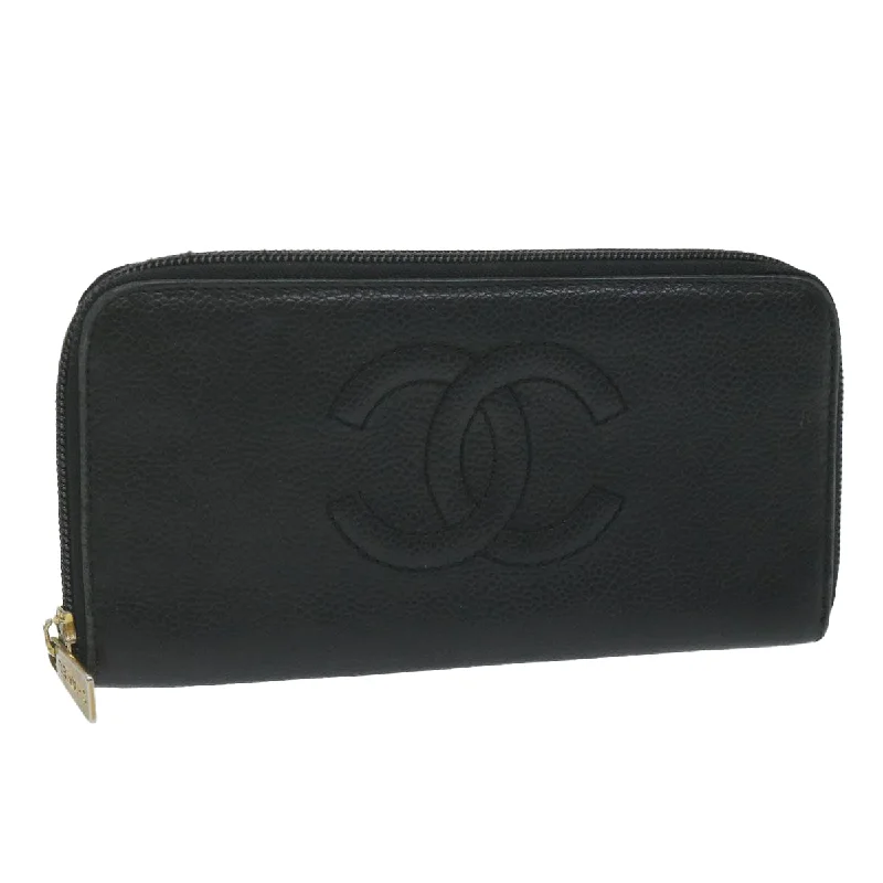 CHANEL Long Wallet Caviar Skin Black CC  bs11198