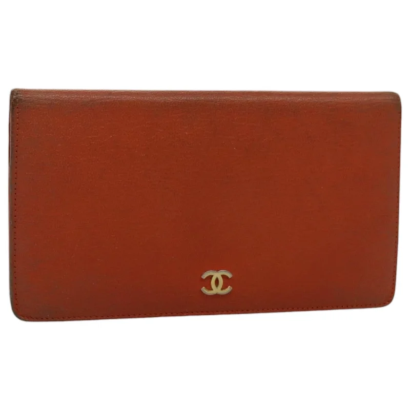 CHANEL Long Wallet Leather Orange Gold CC  bs19169