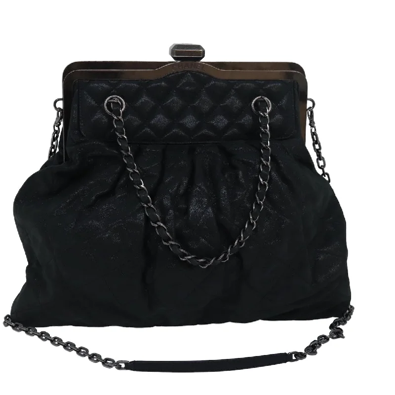 CHANEL Matelasse Chain Gamaguchi Hand Bag Leather 2way Black CC  yk13501