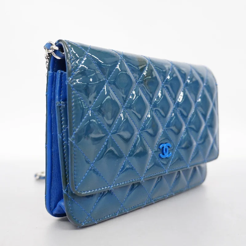 CHANEL  Matelasse Chain Shoulder Silver Metal Fittings Women's Wallet Blue