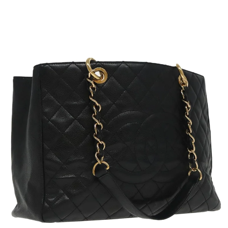 CHANEL Matelasse Chain Tote Bag Caviar Skin GST Black CC  yk15656A