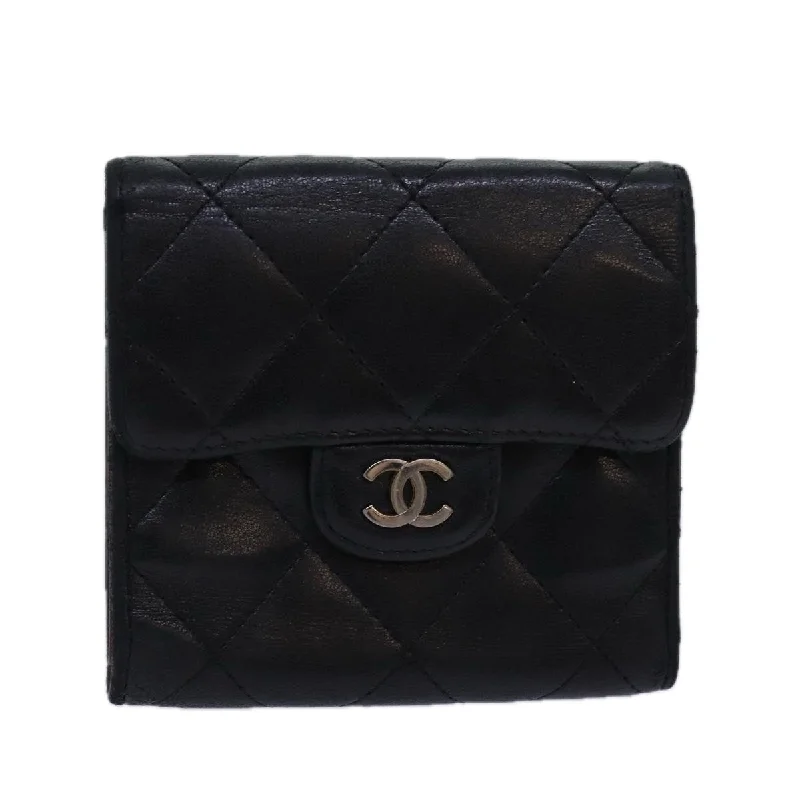 CHANEL Matelasse Compact Wallet Lamb Skin Black CC  yk13810