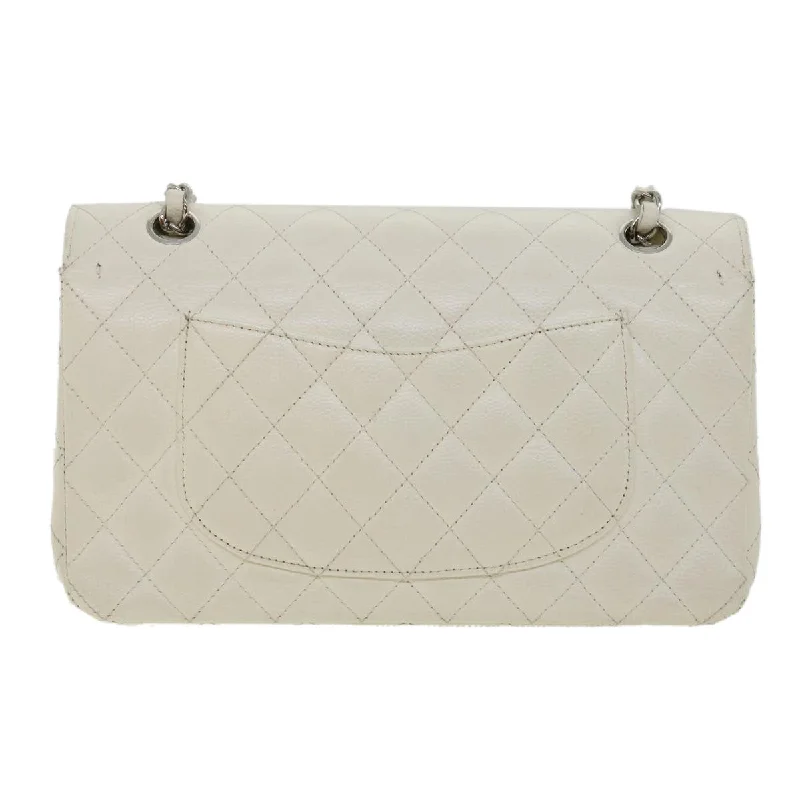 CHANEL Matelasse Double Flap Chain Shoulder Bag Caviar Skin White CC  knn085