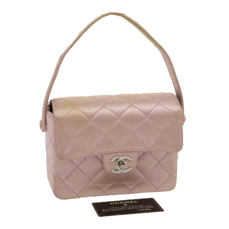 CHANEL Matelasse Hand Bag Silk Satin Pink CC  29999A