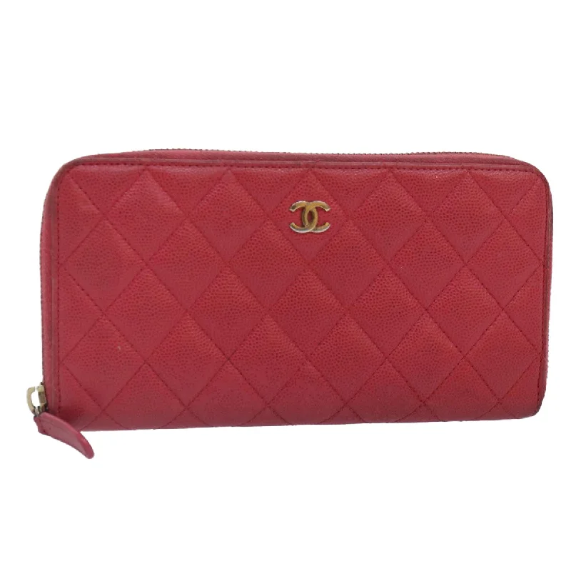 CHANEL Matelasse Long Wallet Caviar Skin Pink Gold CC  yk15041