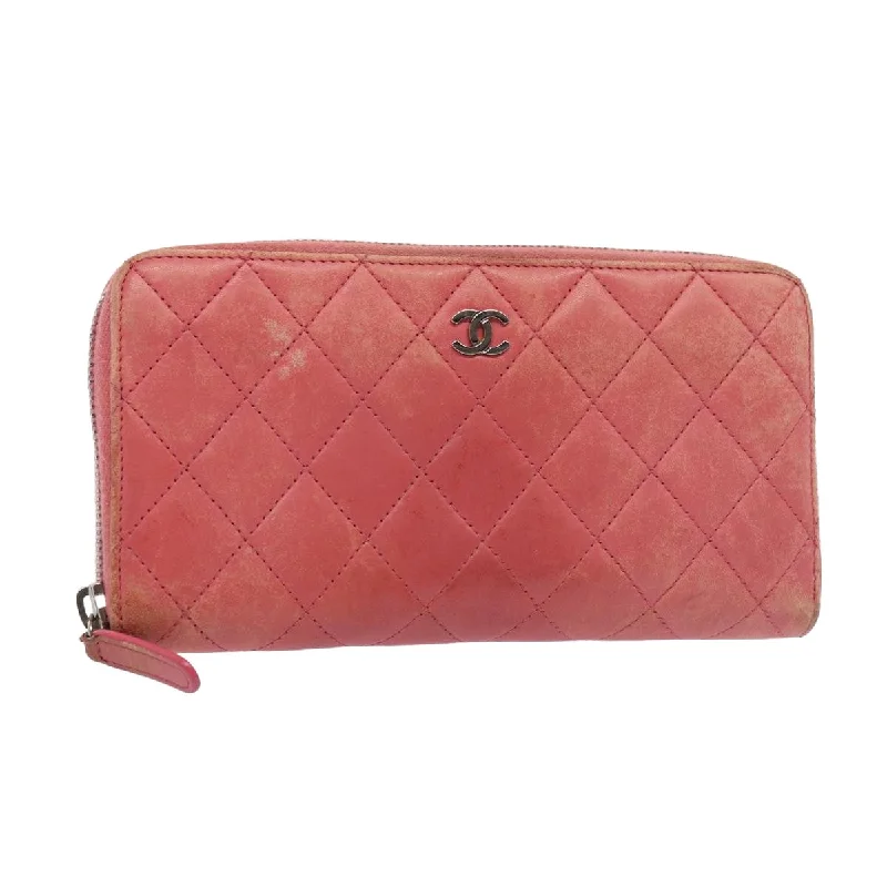 CHANEL Matelasse Long Wallet Lamb Skin Pink CC  79765