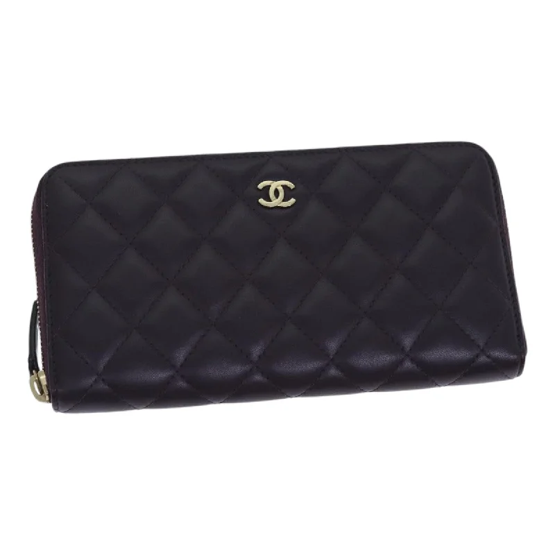 CHANEL Matelasse Long Wallet Lamb Skin Purple Gold CC  yk15217