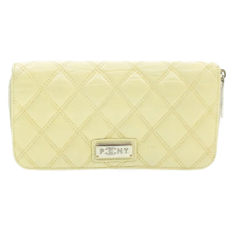 CHANEL Matelasse Zippy Long Wallet Beige CC  cr619