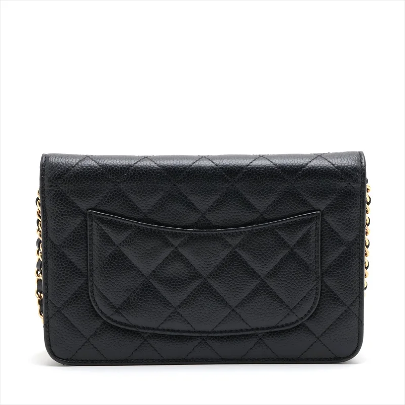 Chanel Matrasse Caviar S Chain Wallet Black G