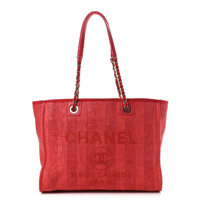 CHANEL Mixed Fibers Striped Deauville Tote