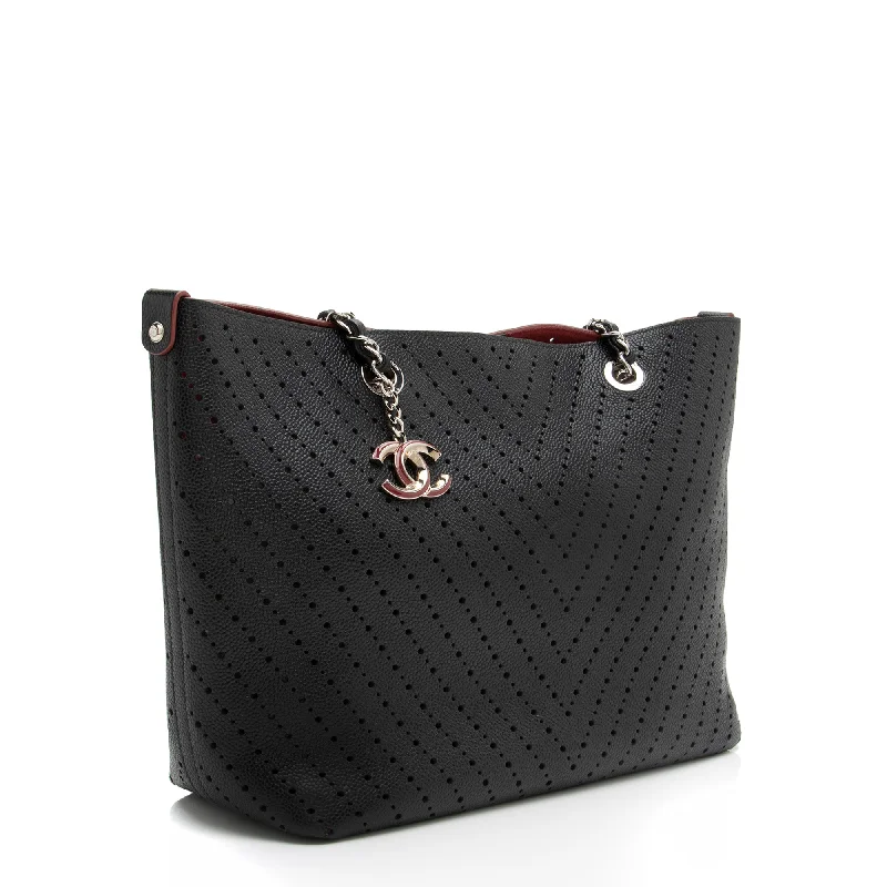 Chanel Perforated Caviar Leather CC Shopping Tote (23460)