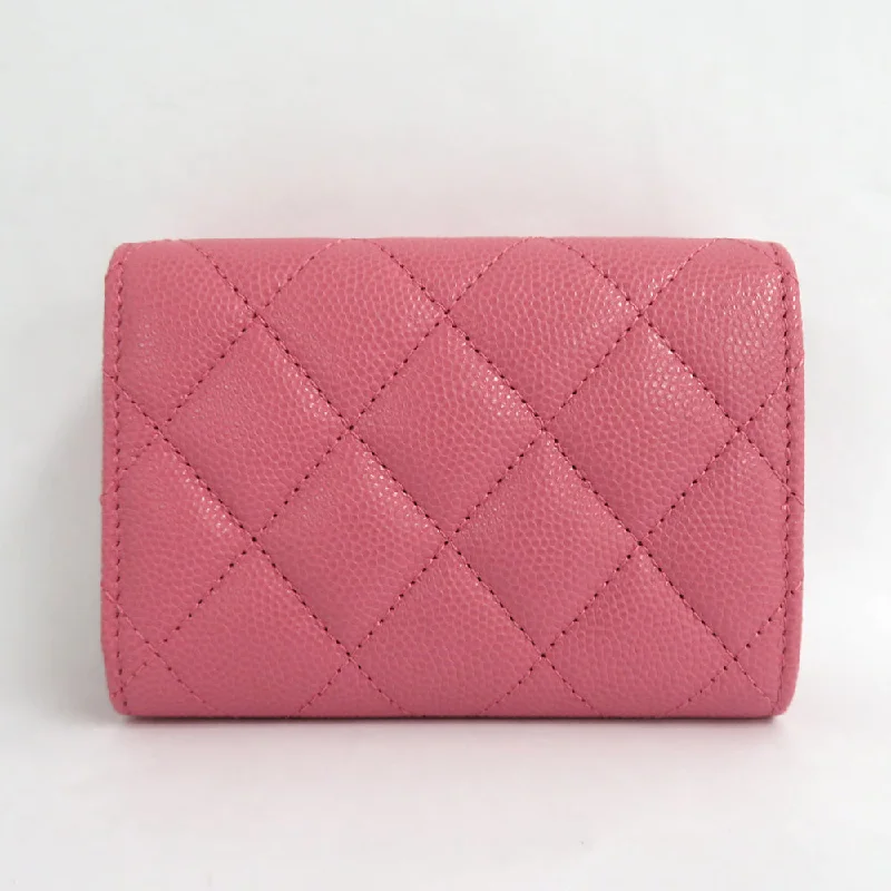 Chanel Small Flap Wallet AP3518 Matrasse Caviar S Pink G  Coco  Metal Three Folded Wallet