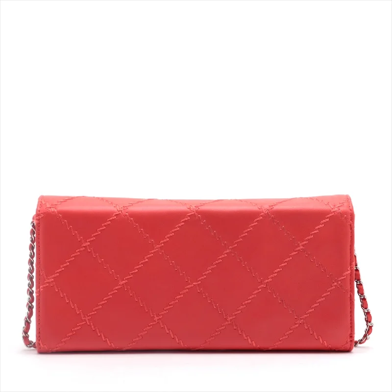 Chanel Ultra Stitch  Chain Wallet Red Silver G  14th A50041