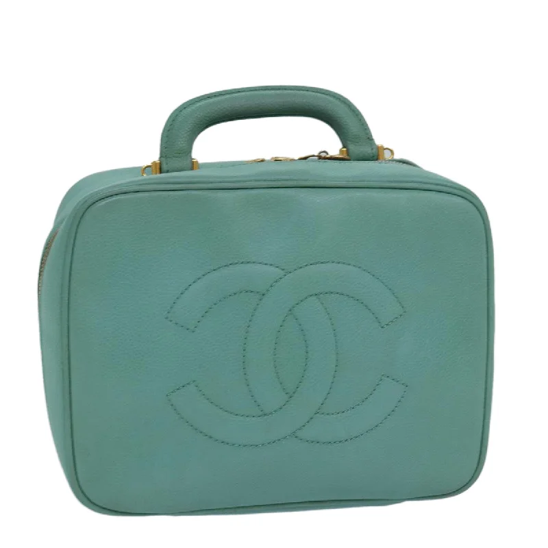 CHANEL Vanity COCO Mark Hand Bag Caviar Skin Emerald Green CC  yk13974A