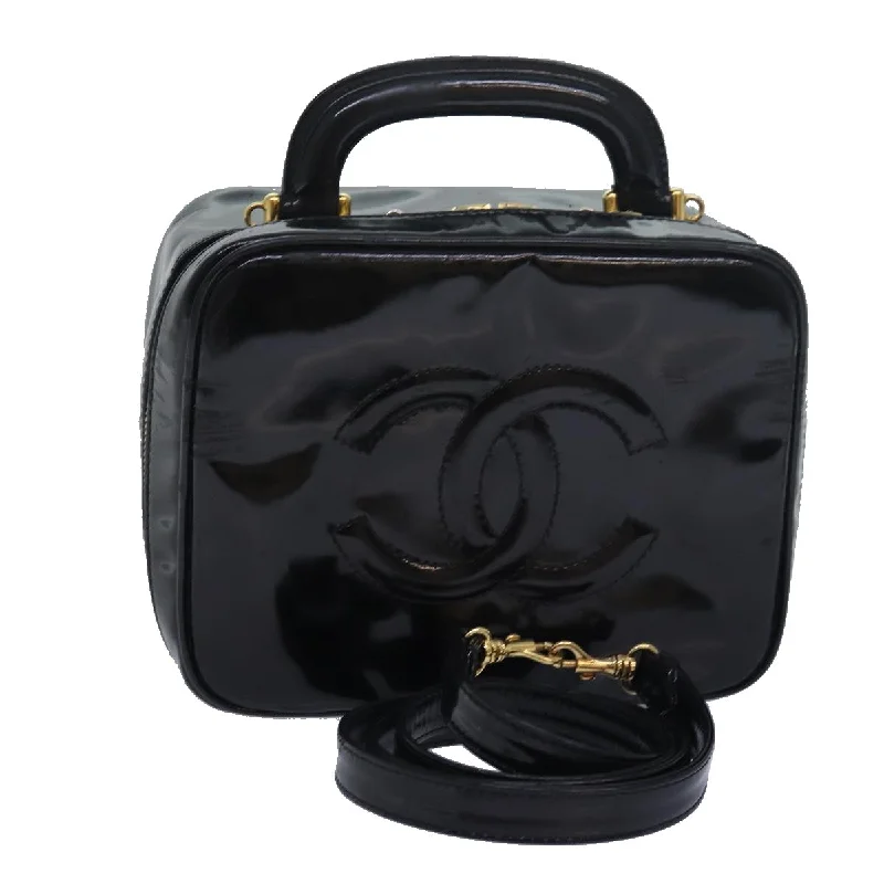 CHANEL Vanity Hand Bag Enamel 2way Black CC  am6641