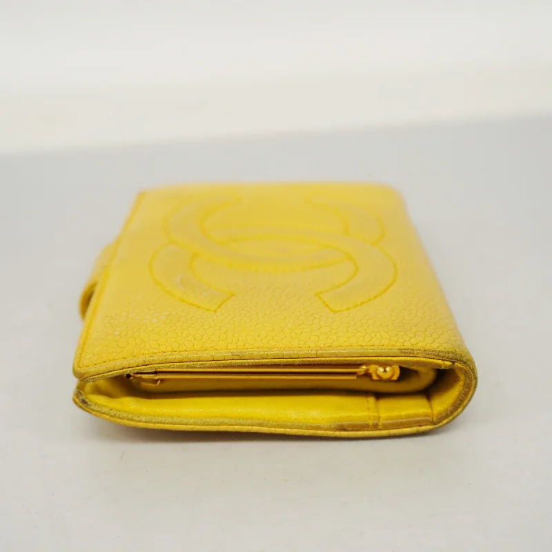 CHANEL  Wallet Gold Hardware Women's Caviar Leather Yellow