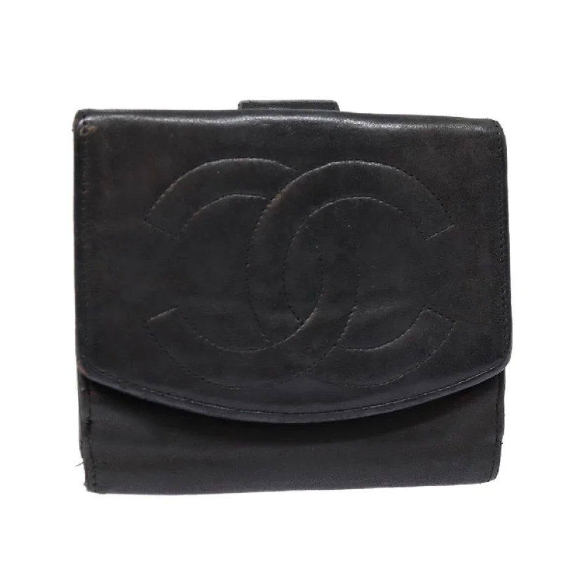 CHANEL Wallet Leather Black Gold CC  bs17493