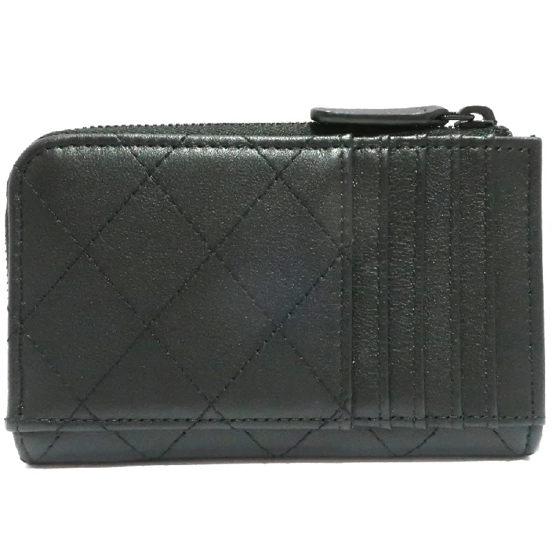 Chanel Wallet Matrasse Black Classic Card Coin Her Coin Case Card Case Leather Black  Weda