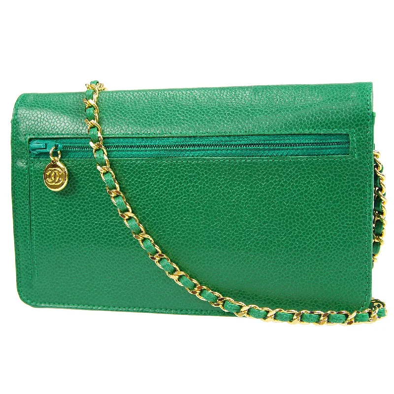 CHANEL * WOC Chain Shoulder Wallet Bag Green Caviar 89657