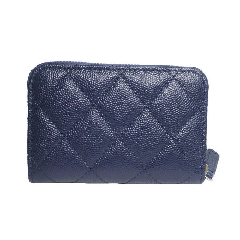 Chanel Zip Coin Pass Coin Case Wallet Matrasse Navy Caviar S