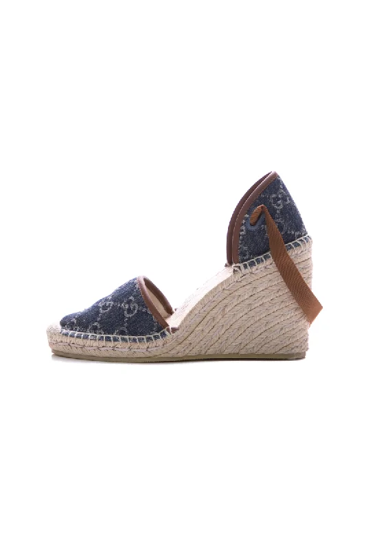 GG Denim Espadrille Wedges - Size 36